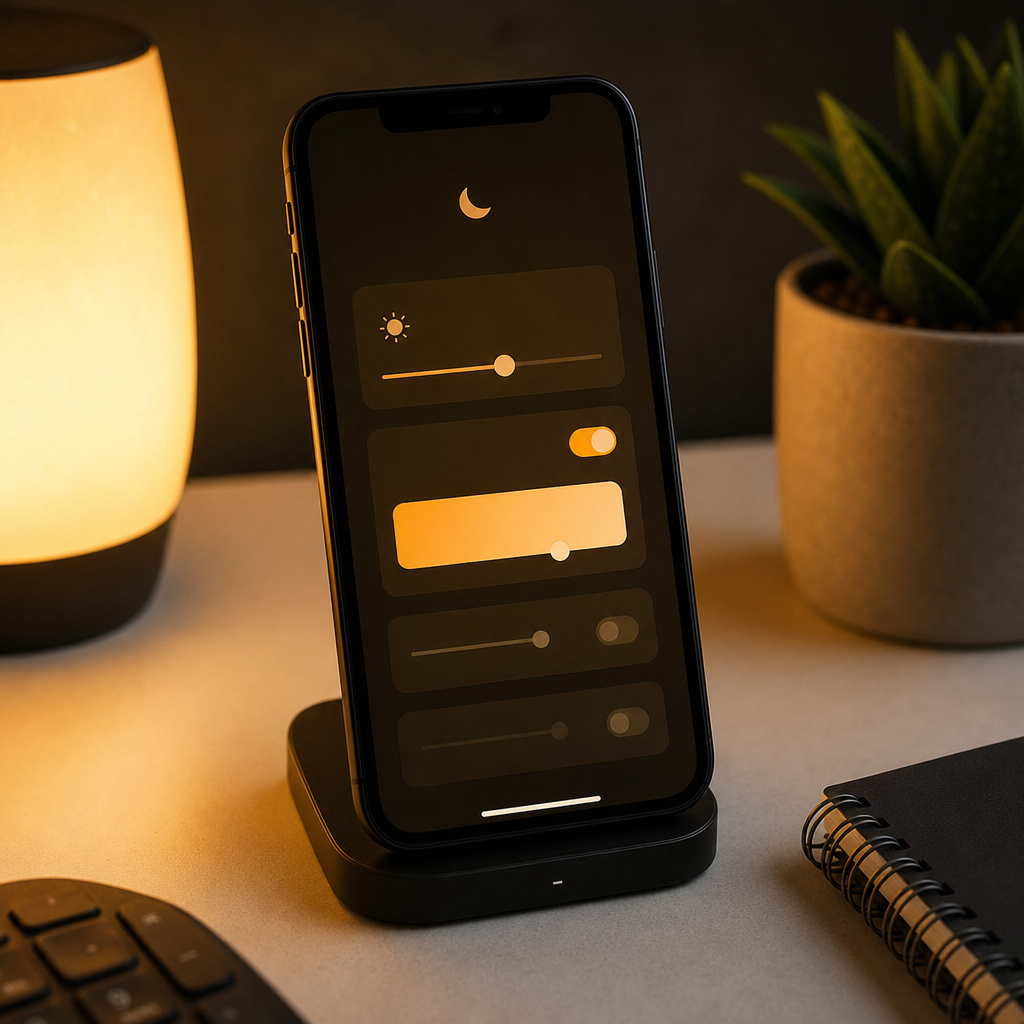 Smartphone with warm night mode display settings enabled