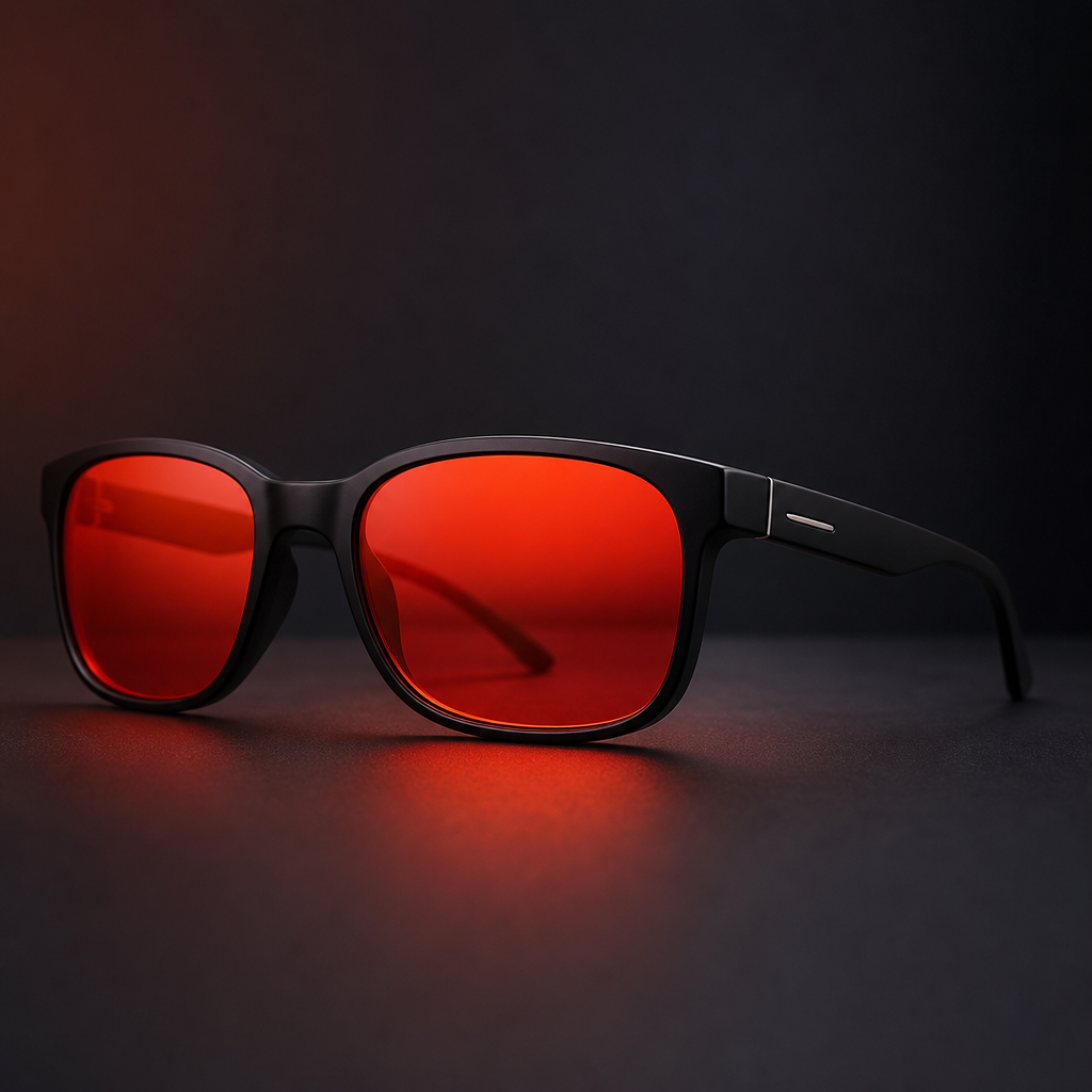 Red-tinted nighttime blue light blocking glasses