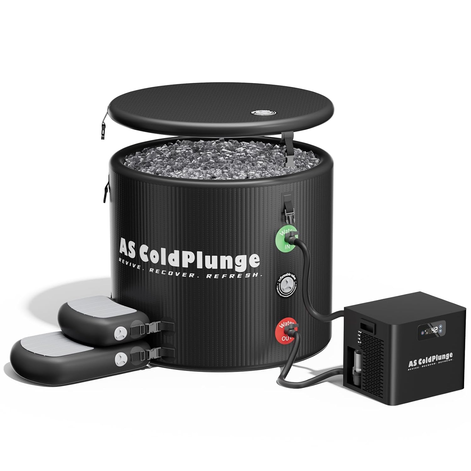 Insulated ice bath tub bundled with a 1/3 HP cold plunge chiller kit
