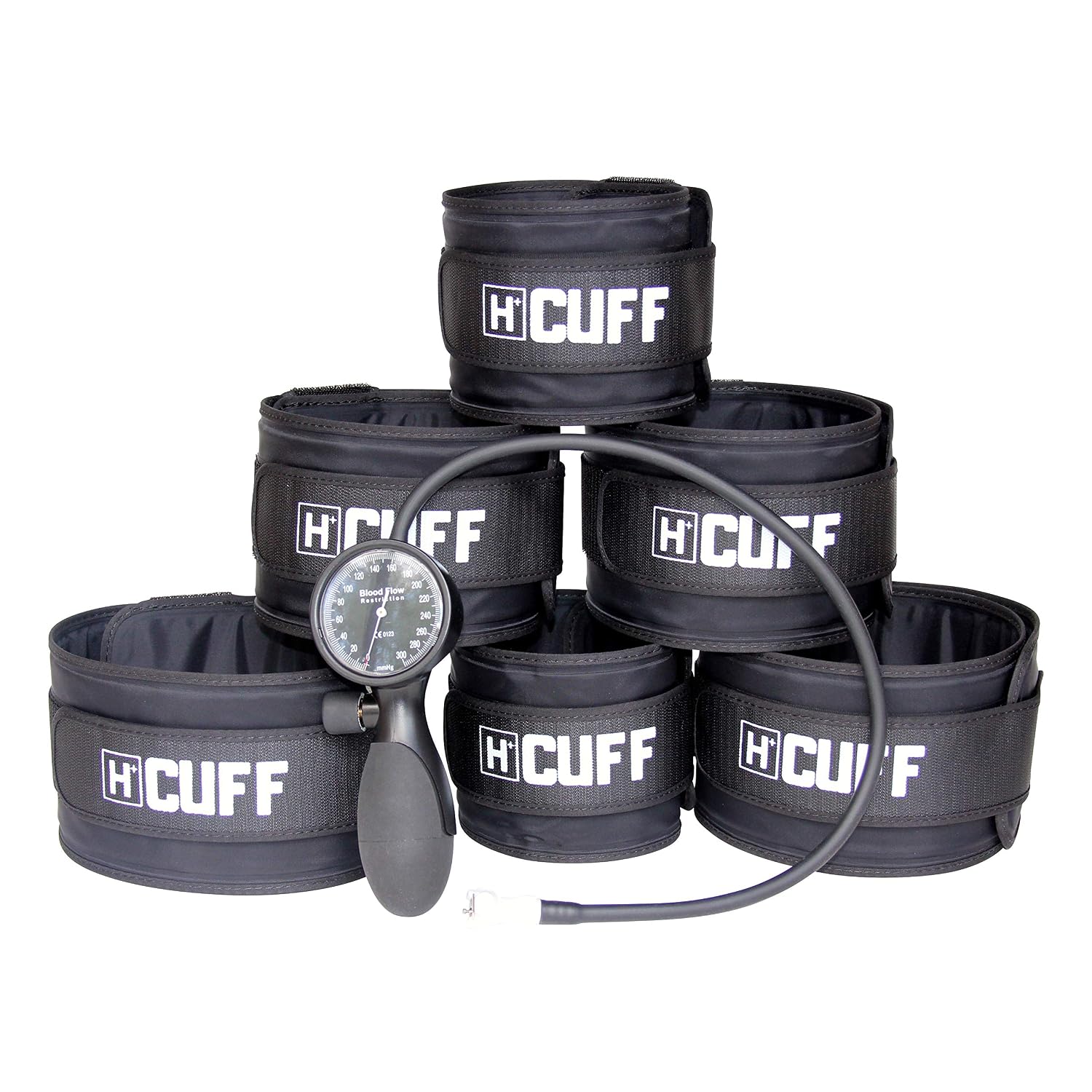 H+ Cuff pneumatic blood flow restriction cuffs with hand pump and pressure gauge