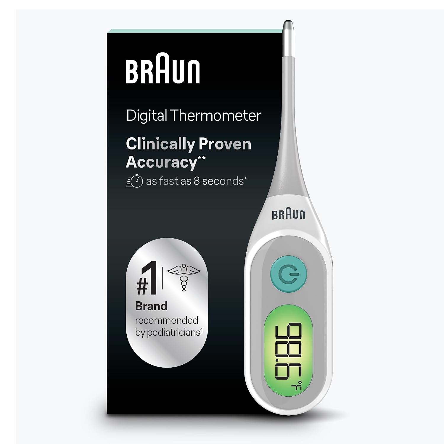 Braun digital oral thermometer with color-coded fever guidance
